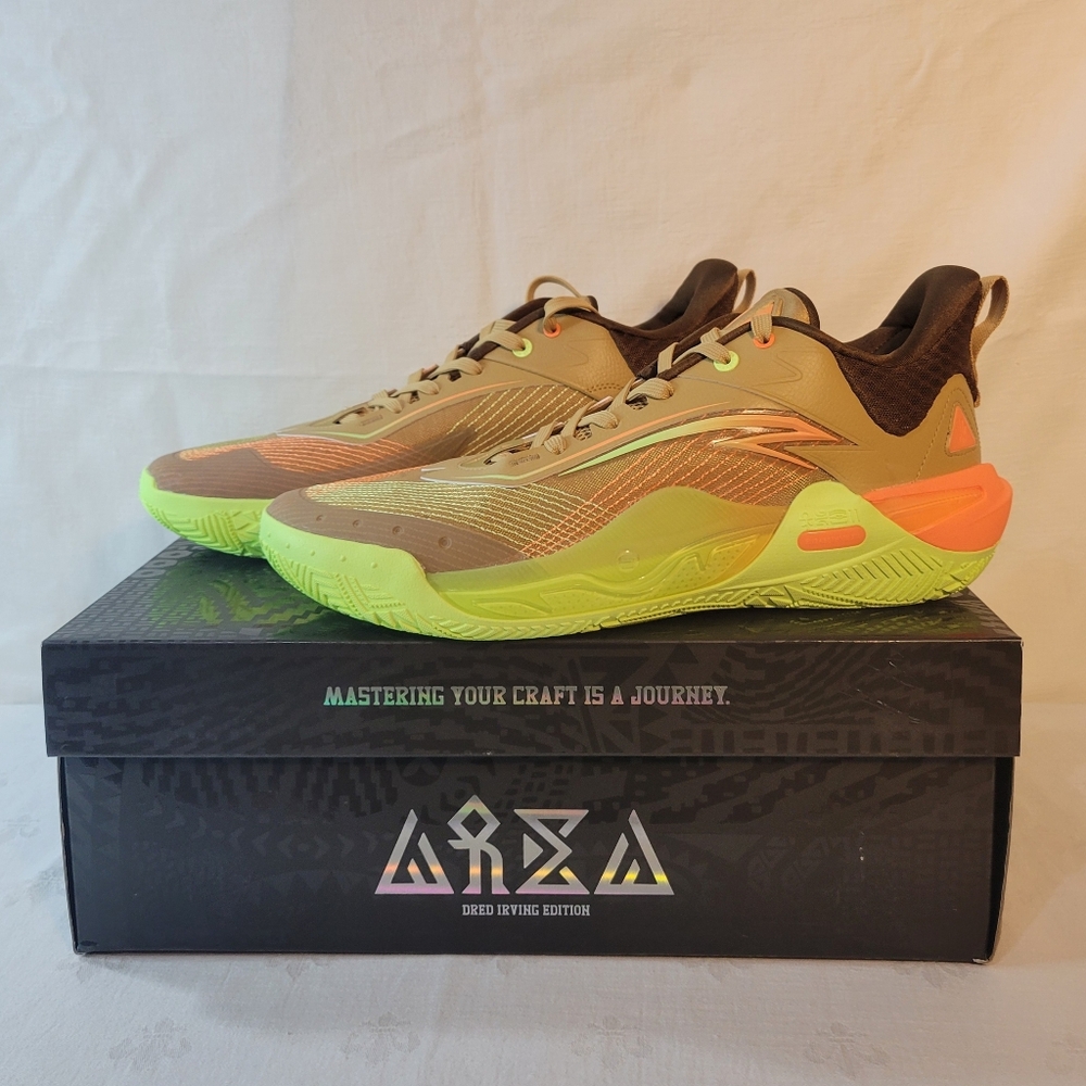 ANTA Kai 1 Speed "Young at Heart" (Men's 15) Tan and Neon Green Athletic Shoes